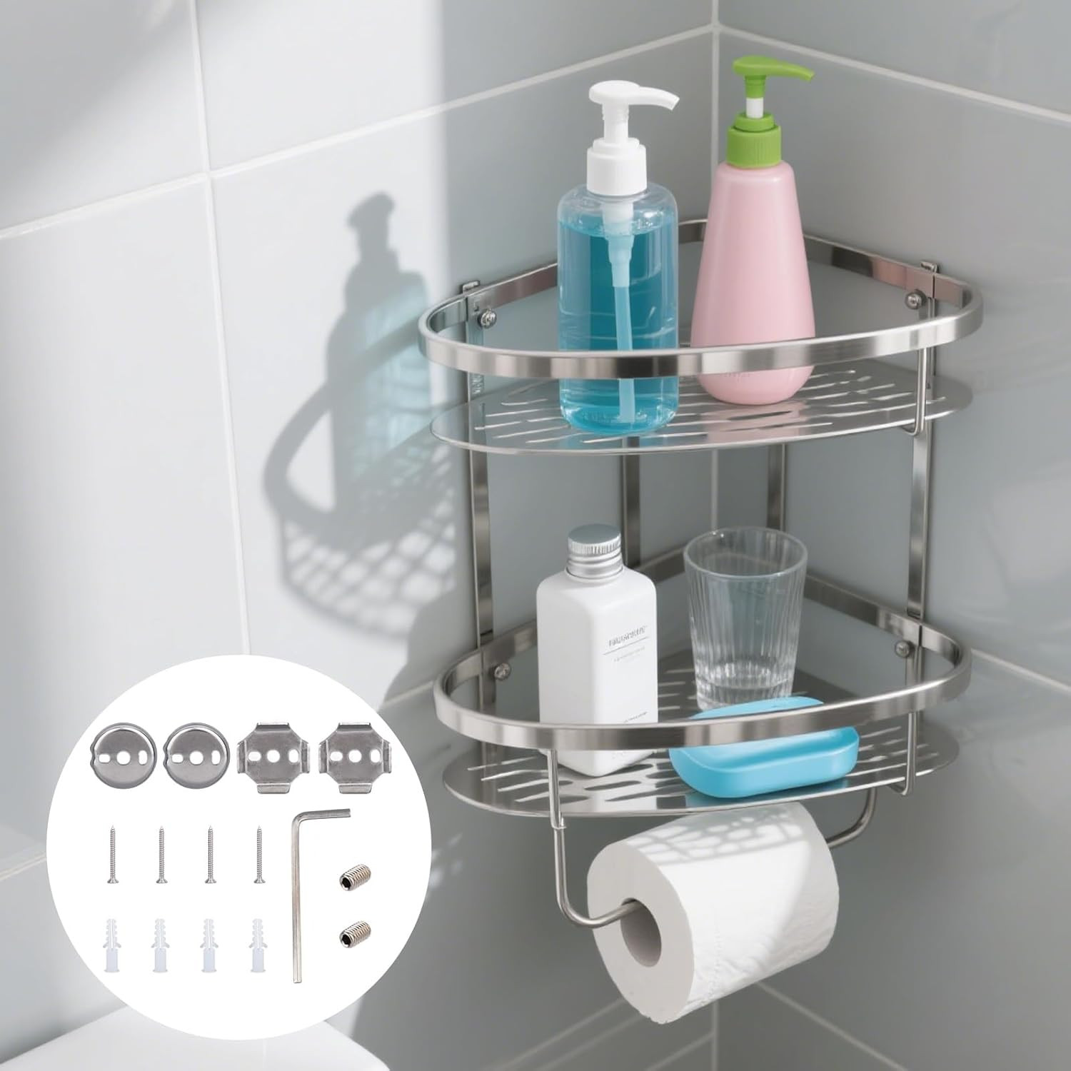 15Pcs Towel Bar Replacement Parts Set Kit, Stainless Steel Shower Bathroom Towel