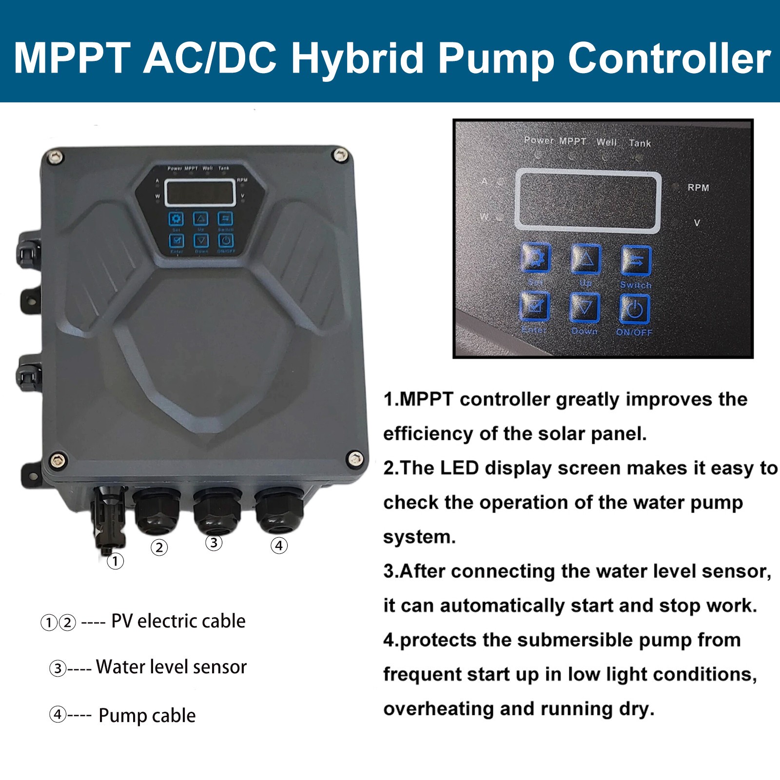 4" AC/DC 220V Solar Powered Bore Well Water Pump 2HP Submersible Hybrid Deep