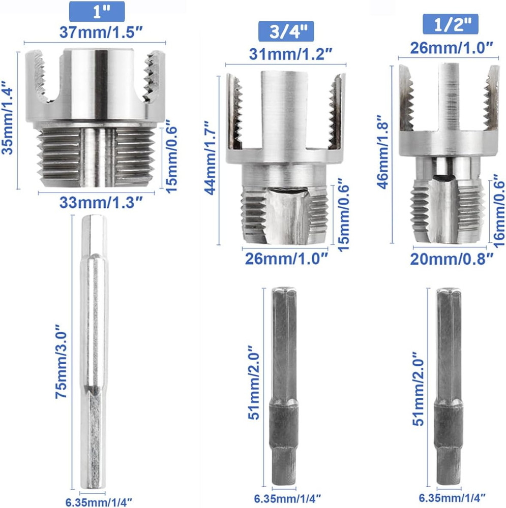 3Pcs Pipe Thread Cutting Tool, Integrated Internal & External Pipe Threading Too
