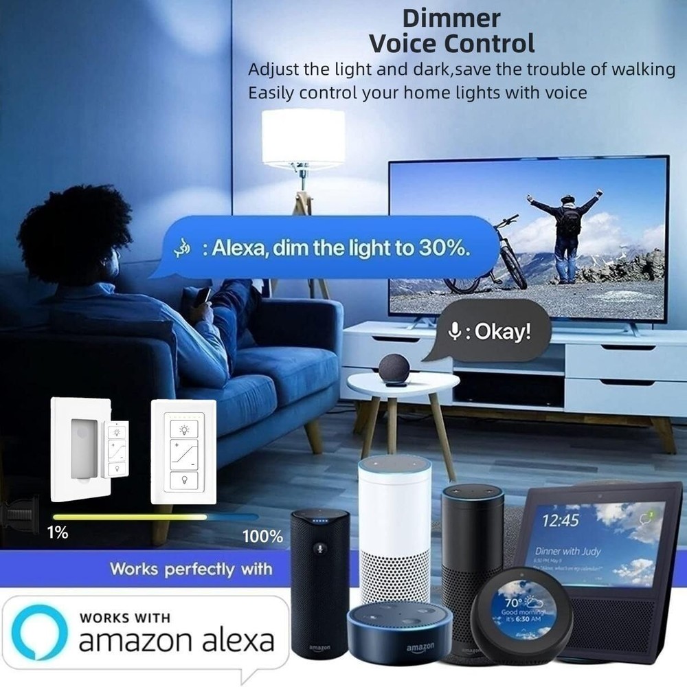 Smart Dimmer Switch with Remote Wireless 3-Way/4-Way Remote Work with Alexa