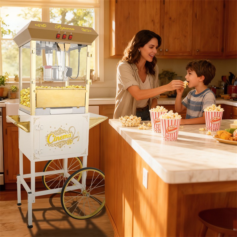 16Oz Commercial Popcorn Machine With Cart and 16 Oz Kettle & 3-Switch Control