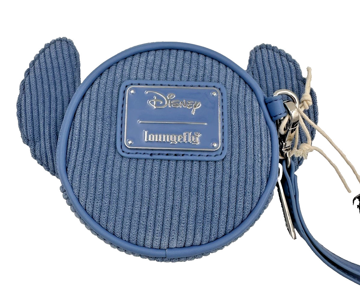Disney Loungefly Lilo Stitch Figural Stitch Corduroy Coin Purse Wristlet NWT
