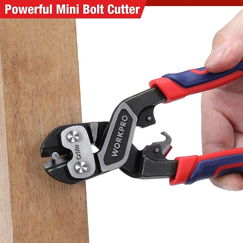 WORKPRO 8 inch Mini Bolt Cutter with Bi-Material Ergonomic Handle Security Lock