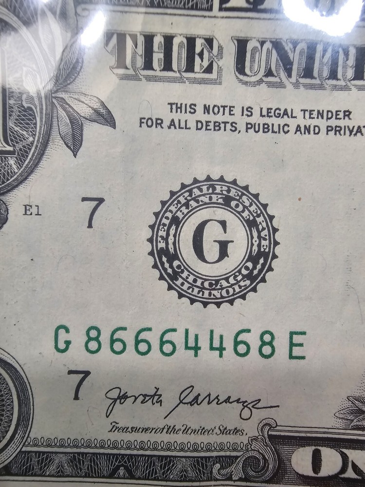 Fancy Serial Number $1 Dollar Trinary Bill G 86664468 E