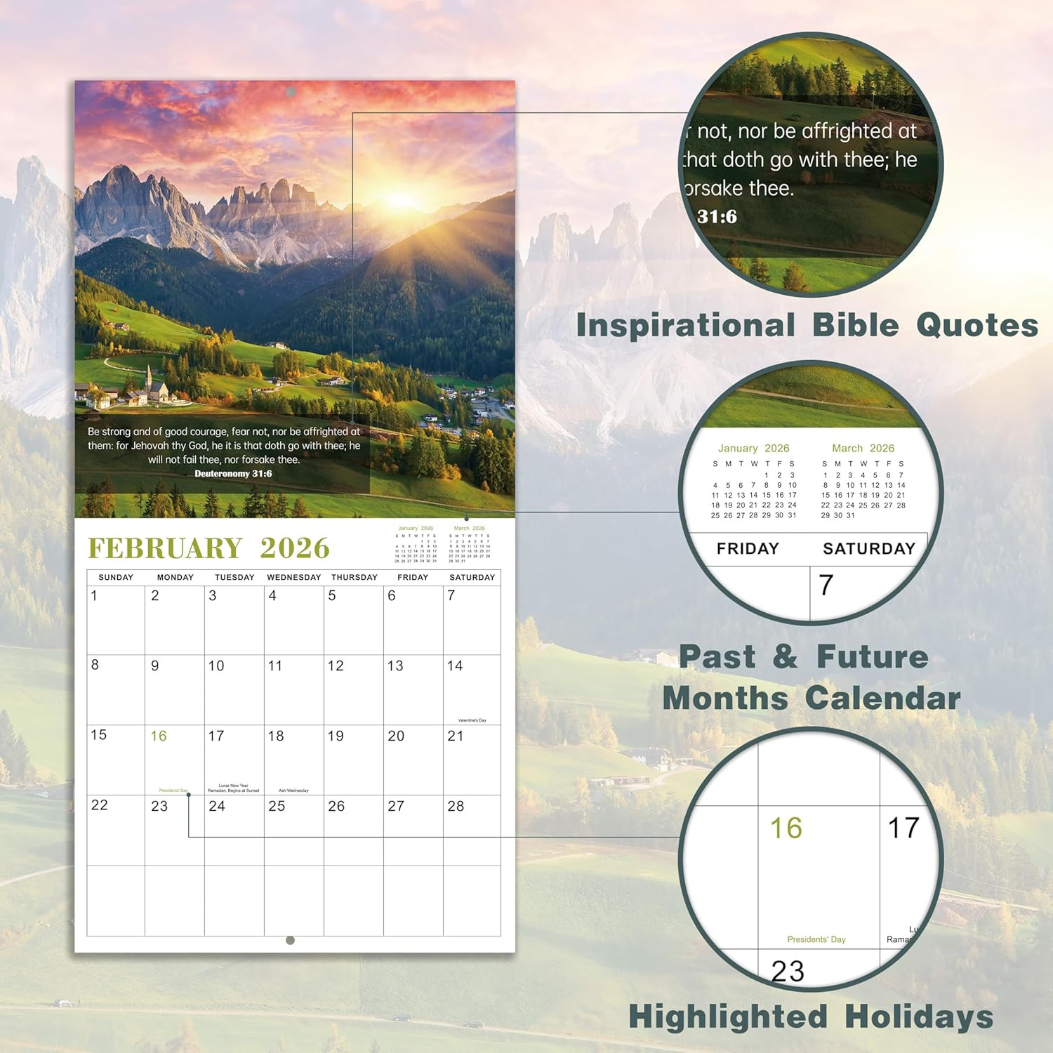 2026 Calendar - Bible Verse Wall Calendar 2026, Jan 2026 - Dec 2026, 12" x 24" (