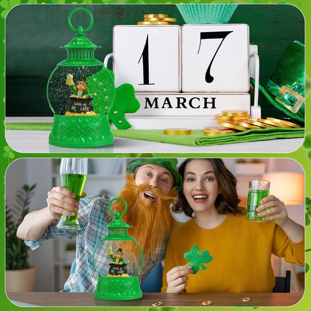 St Patricks Day Snow Globe Decor,St Patricks Day Light Up Snow Globe 6H Timer...