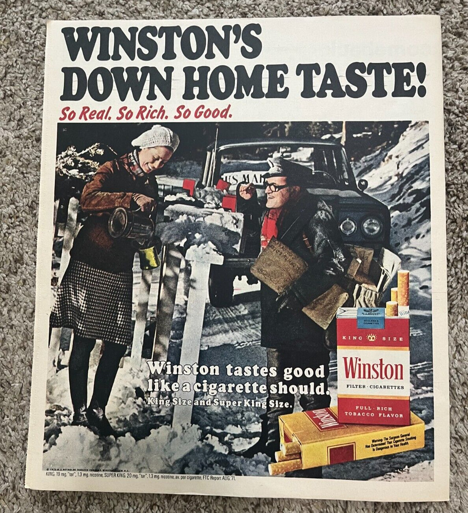 1972 Winston Cigarettes Down Home Taste Newspaper Print Ad