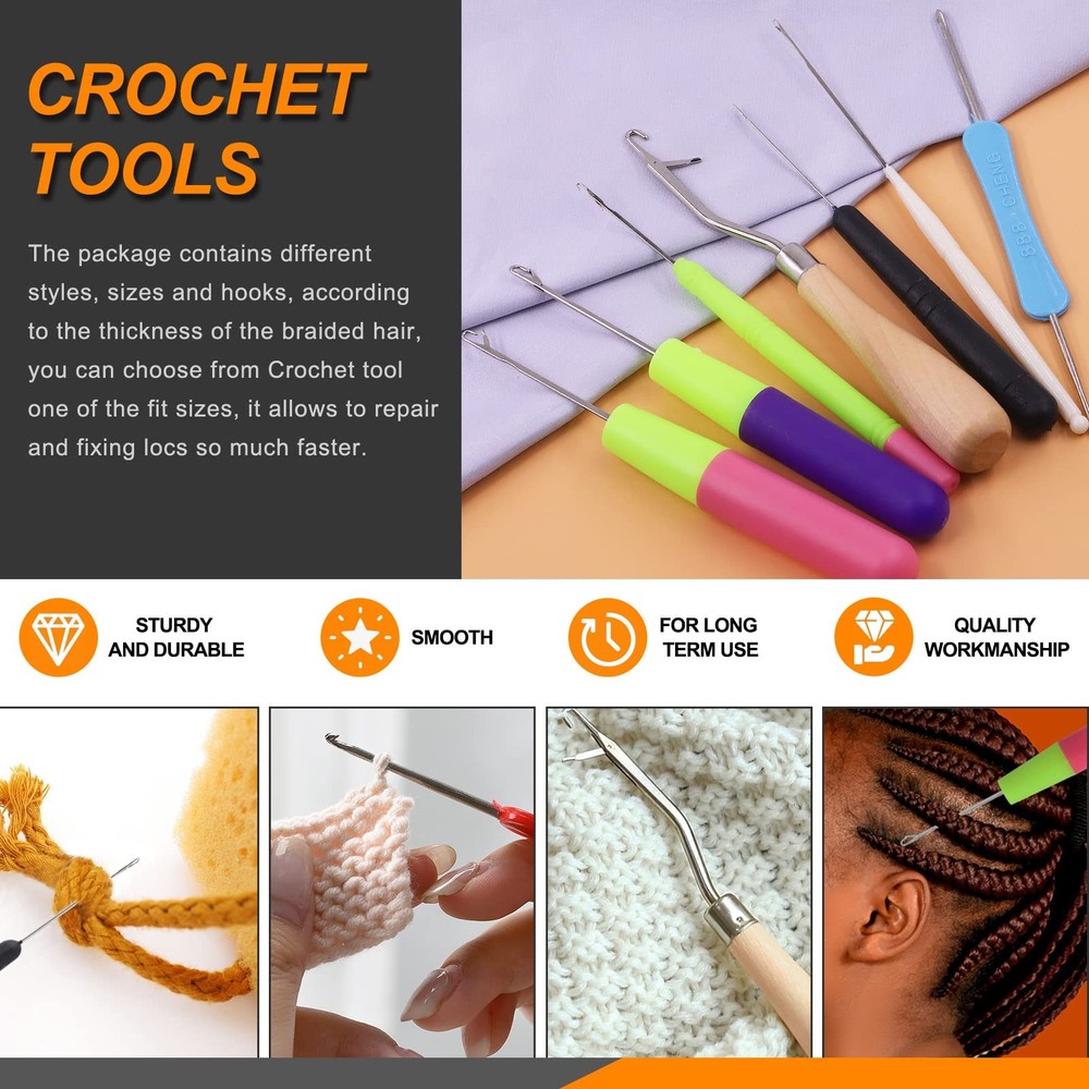 Rustark 49Pcs Dreadlocks Crochet Hook Tools Kit Hair Braid Dreadlocks Needle Int