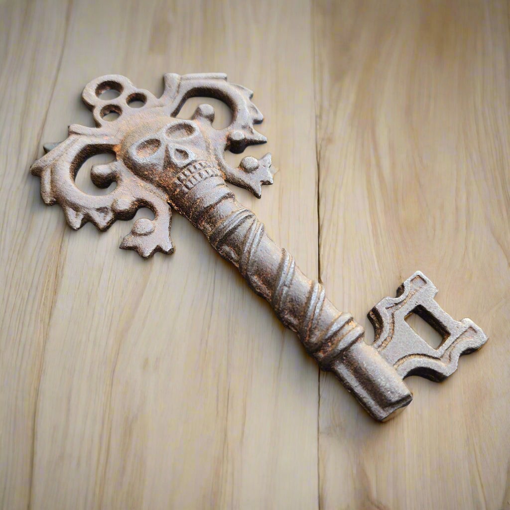 Pirate Cast Iron Key With Skull Head & Antique Finish (4" x 2.5")