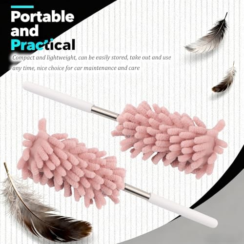 2PCS Car Duster Interior with Bendable Head & Retractable Extension Pink