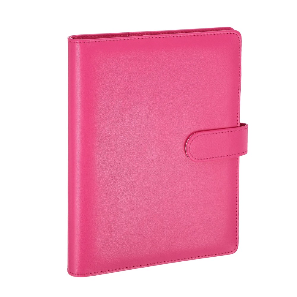 A5 PU Leather Binder Protector, 6 Ring Loose Leaf Notebook Shell, Rose Red