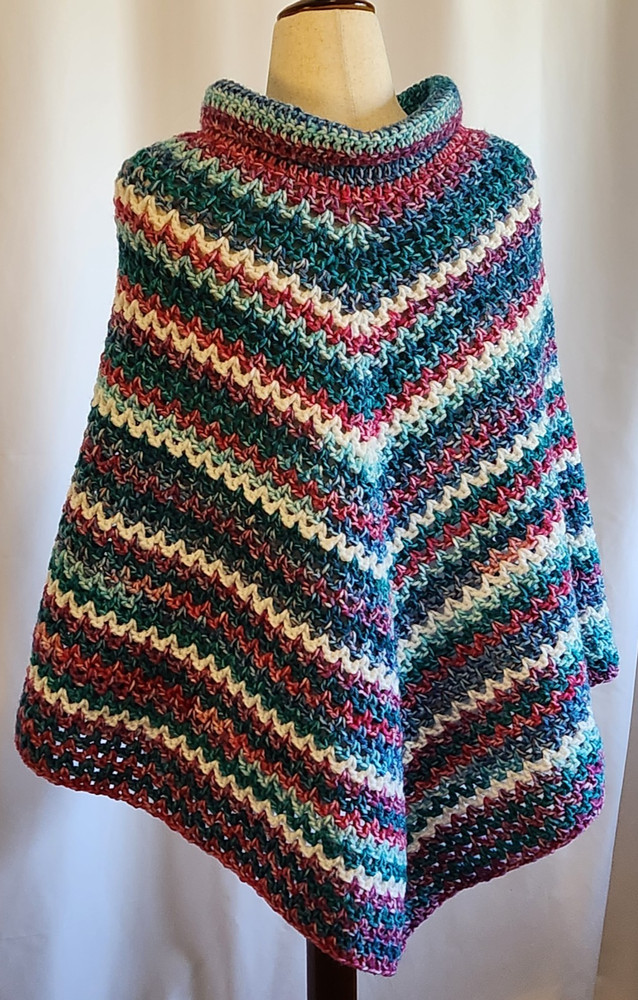 Handmade Crochet Poncho Bitty Stripes LG