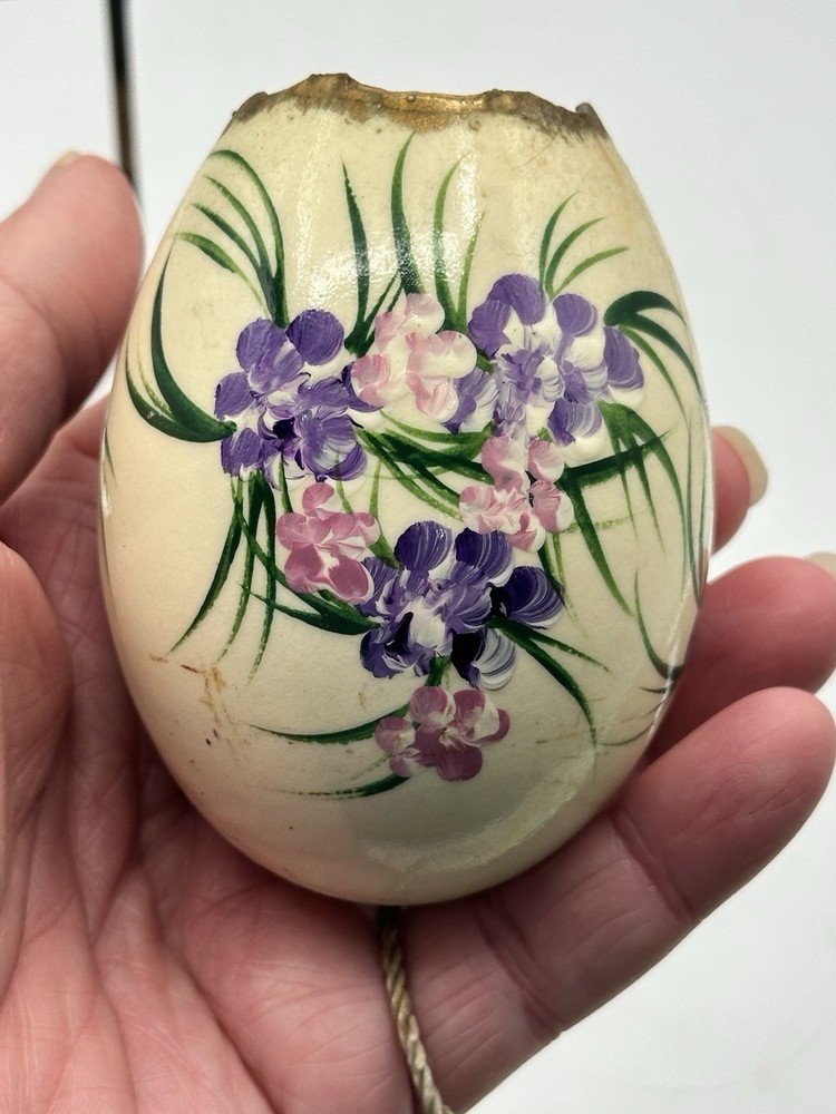 Eggshell Planter Self Watering On Decorative Stand Hand Painted Iris Design OOAK