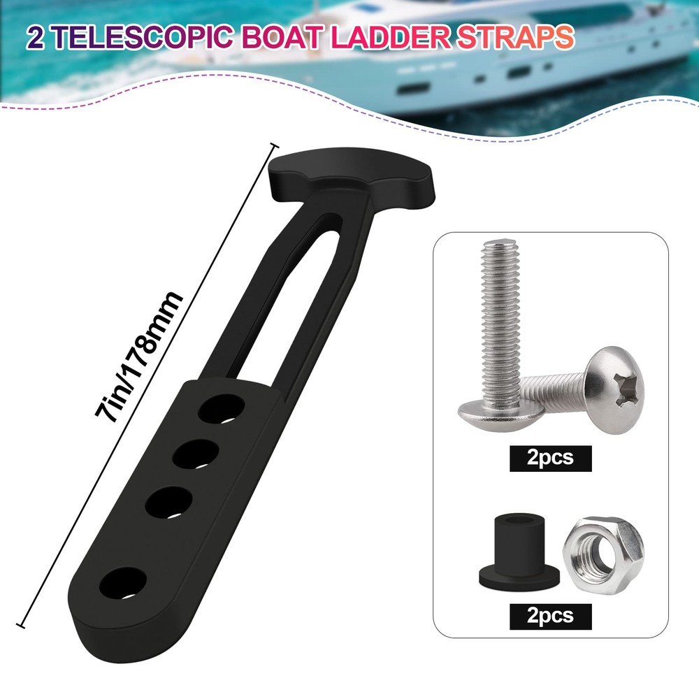 2 Pack Boat Telescoping Ladder Rubber Strap, Boarding Fixed 2 Pack, Black