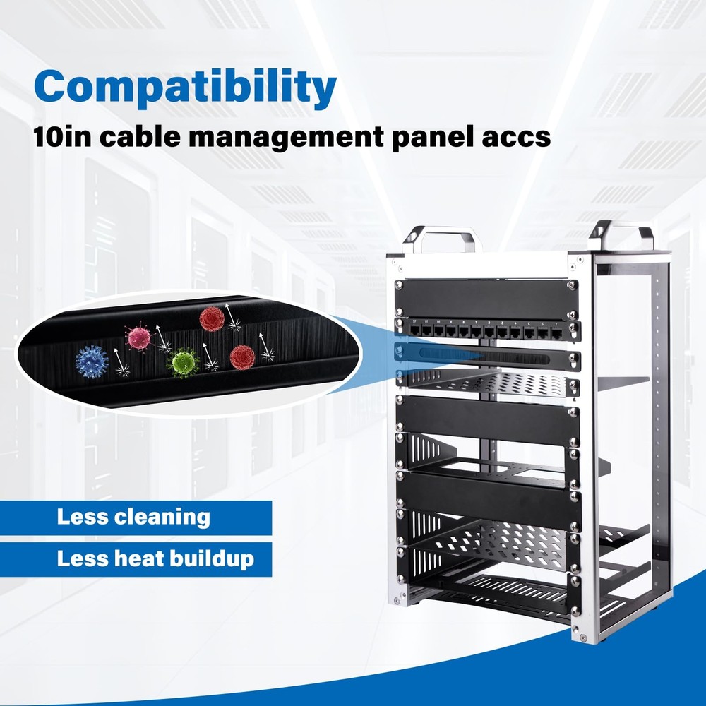 2 PCS 0.5U Brush Cable Manager Rack Mount Management Panel 10 Inch Server