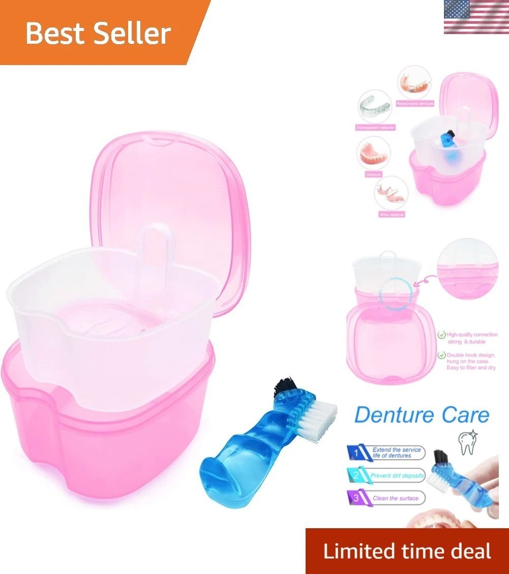 Compact Denture Soaking Cup with Mini Brush - Lightweight & Versatile Storage