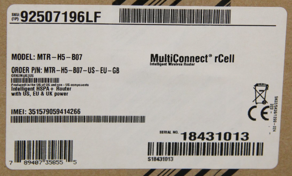Brand New Multitech MTR-H5-B07 MultiConnect rCell Wireless Router 92507196LF