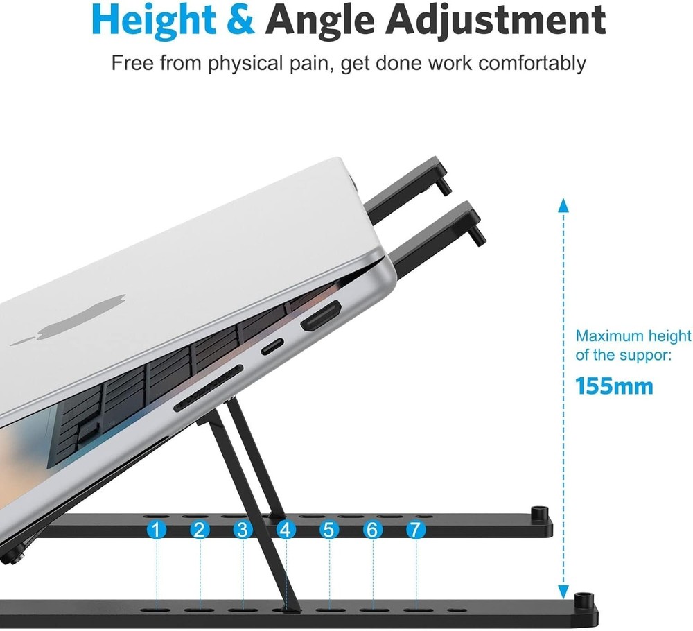 Foldable Laptop Riser with 7 Adjustable Heights - Compatible with All Laptops