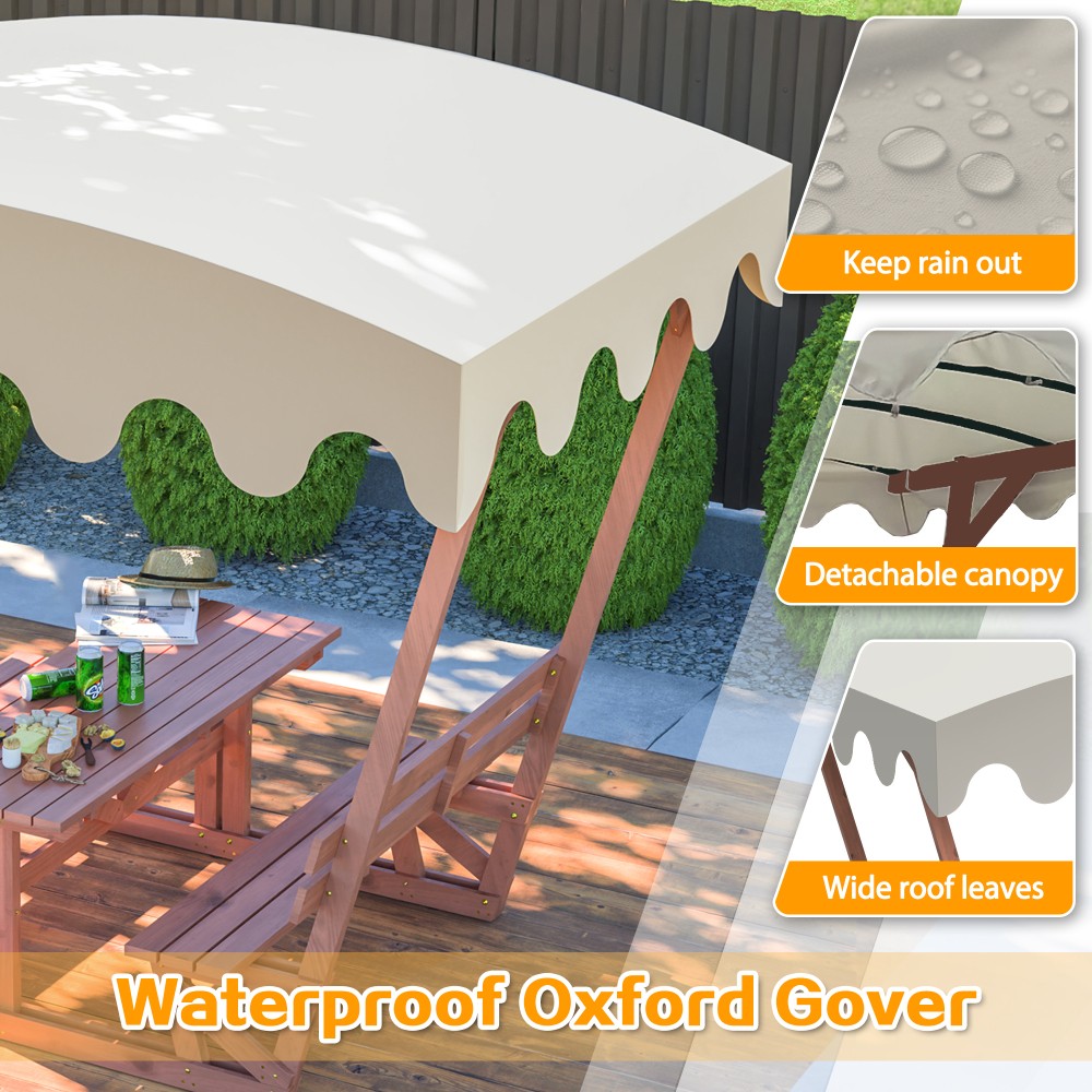 All-Weather Solid Wood Picnic Table Set with Removable Canopy & Benches Gardens