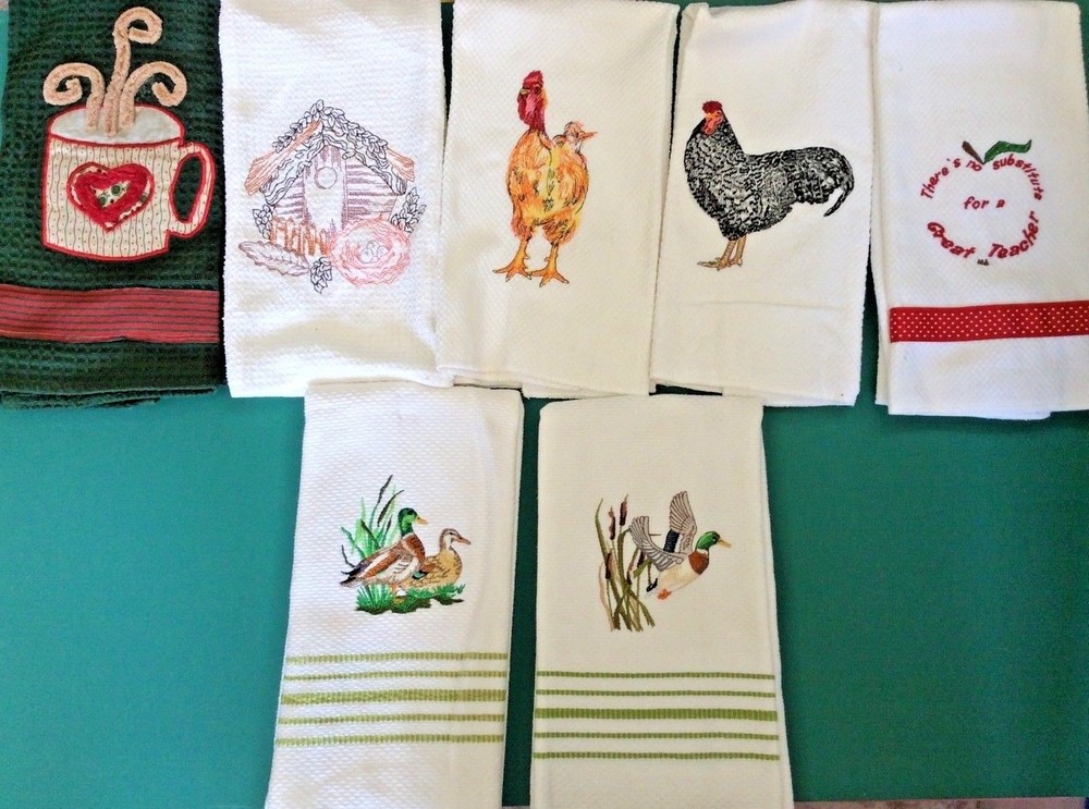 HANDMADE EMBROIDERED KITCHEN TOWELS--MANY CHOICES
