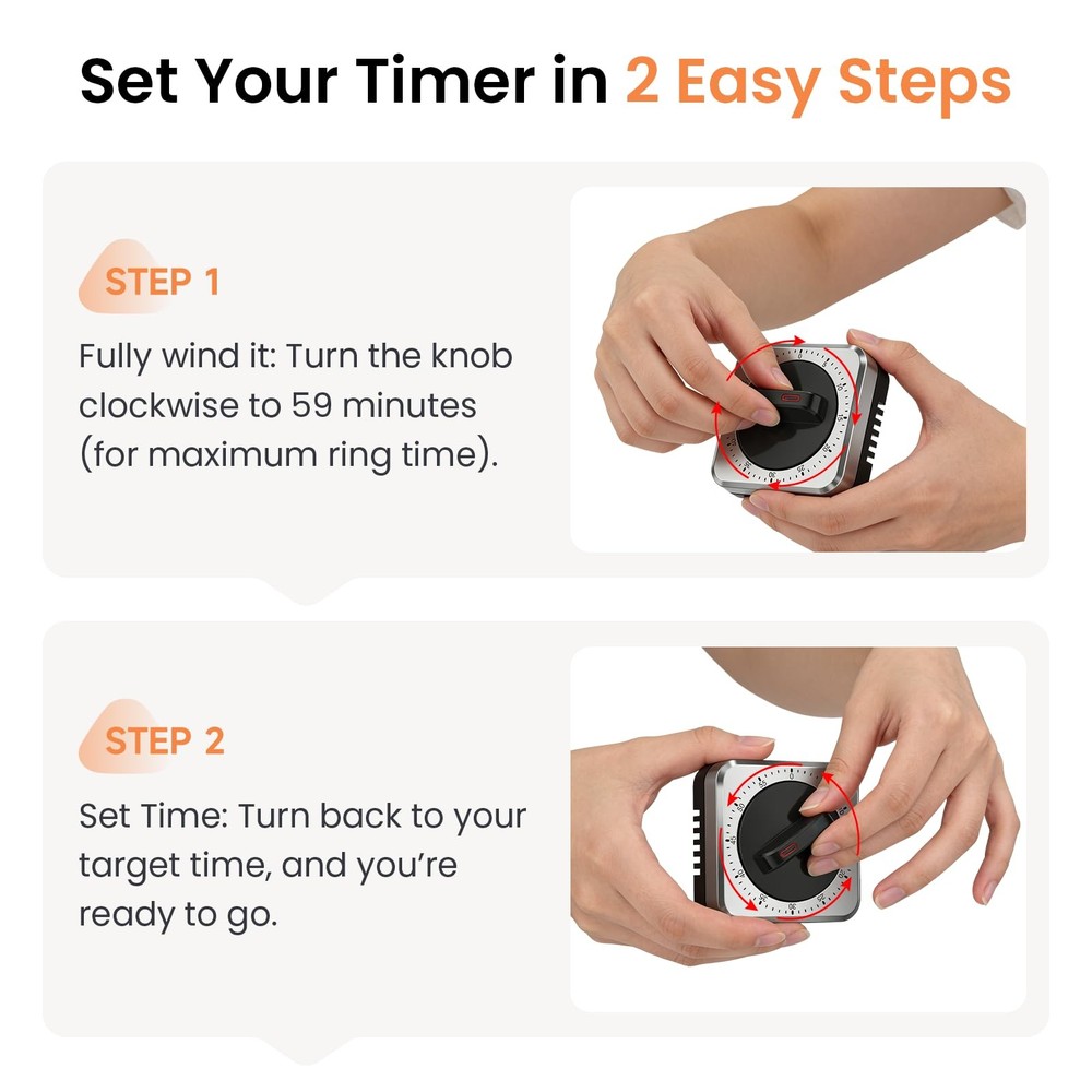 Mechanical Kitchen Timer with Magnet: Wind Up Cooking Timer Clock with Loud A...