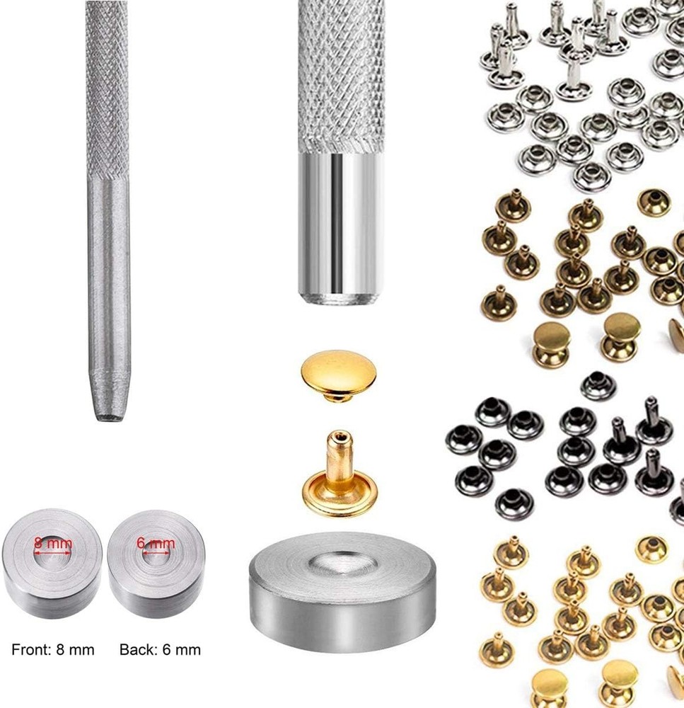 484Pcs Double Cap Leather Rivets - Metal Studs with Punch Tools & Storage Box