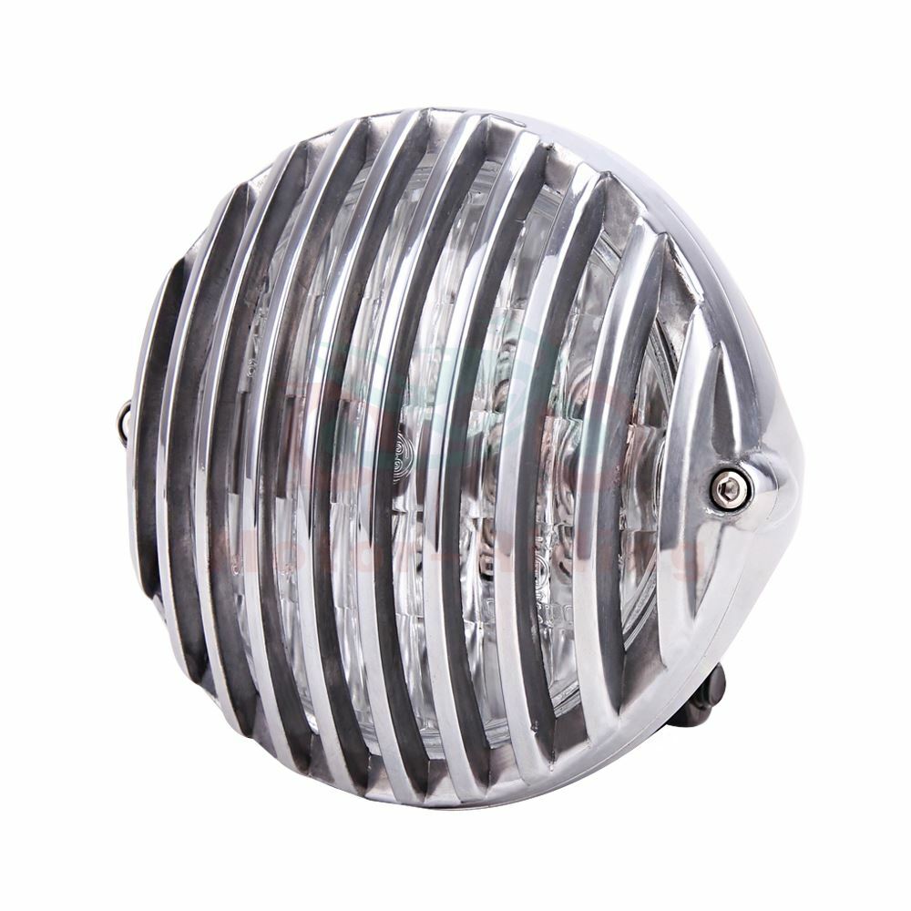 Black Chrome Headlight Finned Prison Grill For Harley Cruiser Chopper Bobber US