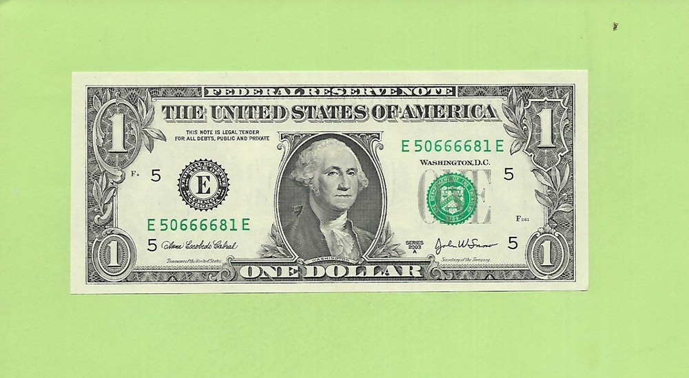 2003A ..UNCIRC $1  E 5066 6681 E .... 2003A $1  E-E       QUAD CENTER   '6666'