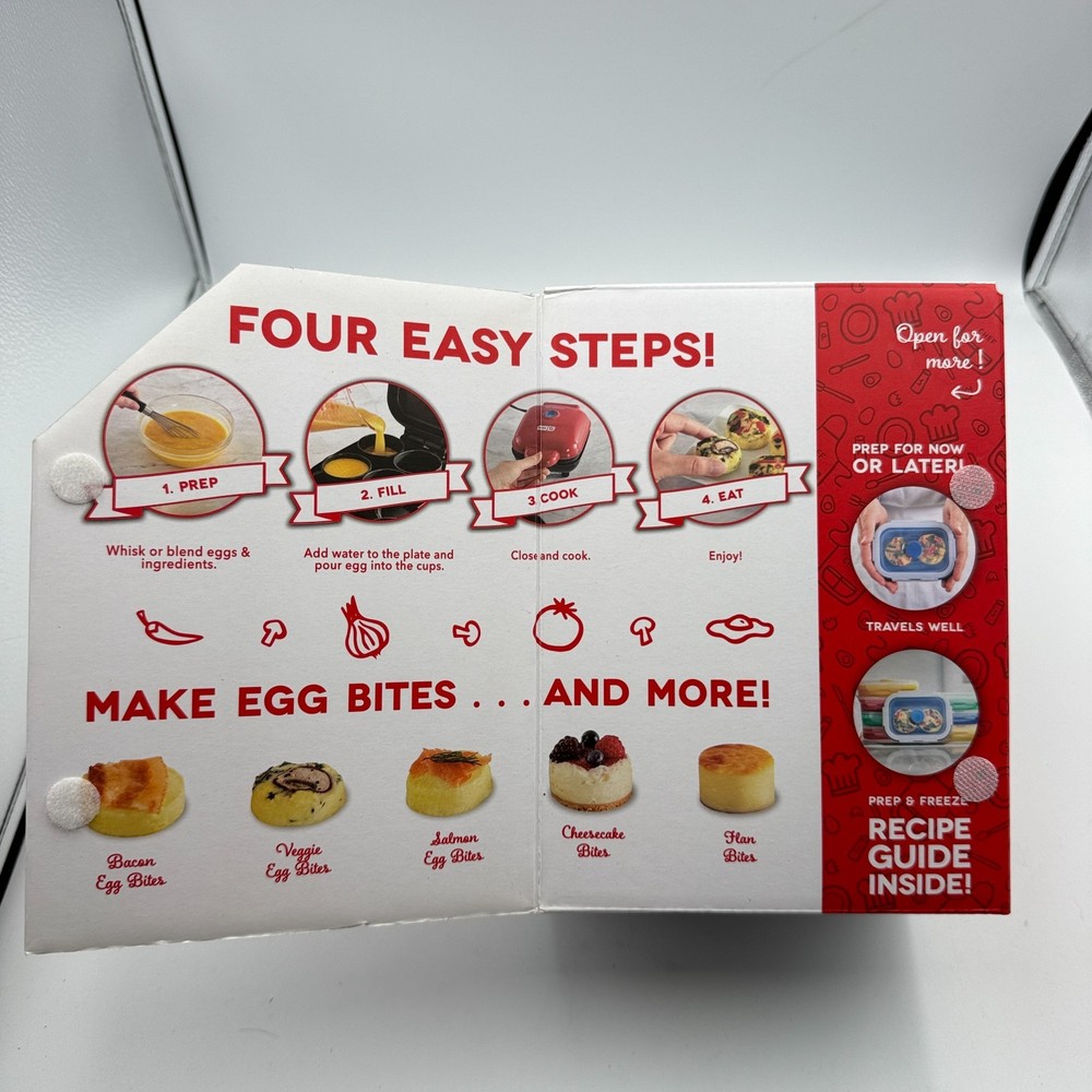 Dash Egg Bite Maker DBBM400GBRD04 4-Cup Nonstick Breakfast Maker w/ Cups & Box