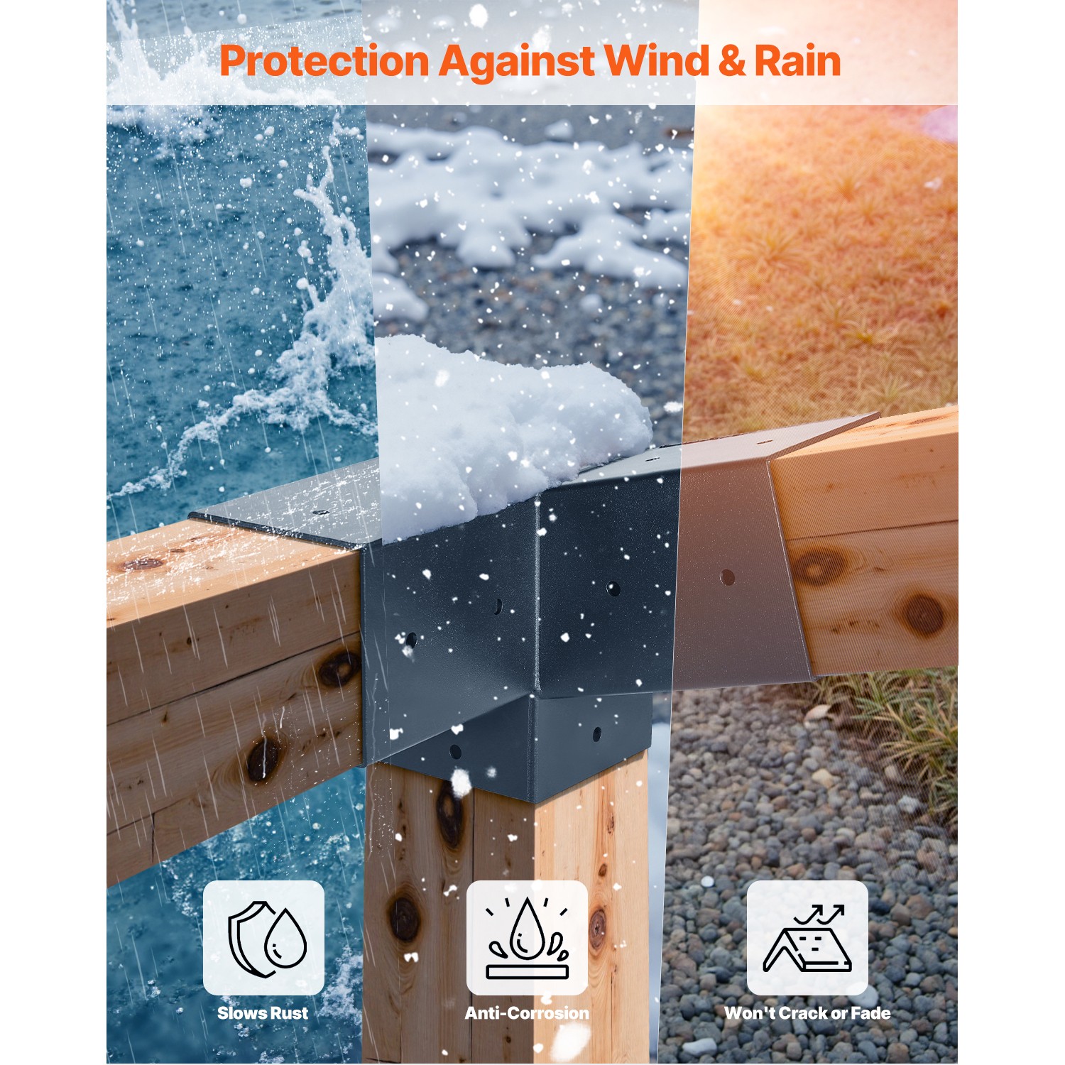 4x4 Inch Pergola Bracket Kit Inner 3.5x3.5 3-Way Slanted Brackets DIY Post