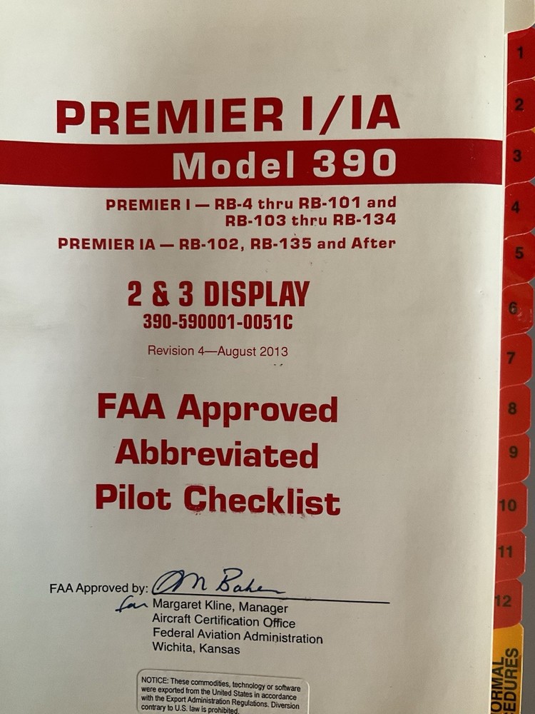 FlightSafety Beechcraft Premier 1/1A Pilot Checklist