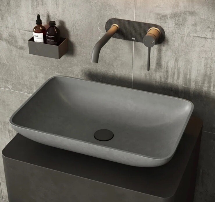 Vigo VG04056 Concreto Stone 14-1/2" Rectangular Concrete Vessel - Grey