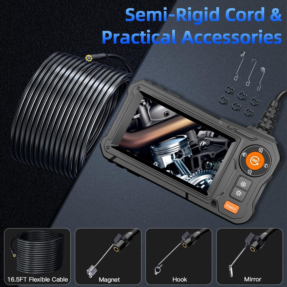 Endoscope Camera with Light - 4.3" LCD Screen Inspection Large, Black