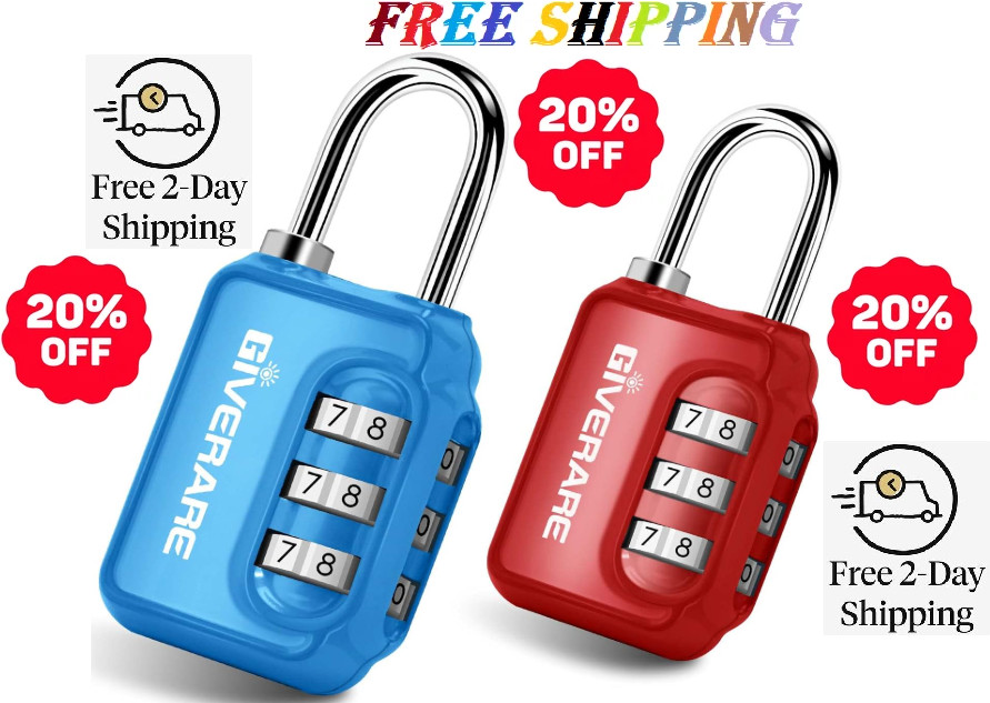 2 Pack Combination Lock, 3-Digit Padlock Keyless, Resettable Luggage Locks for B