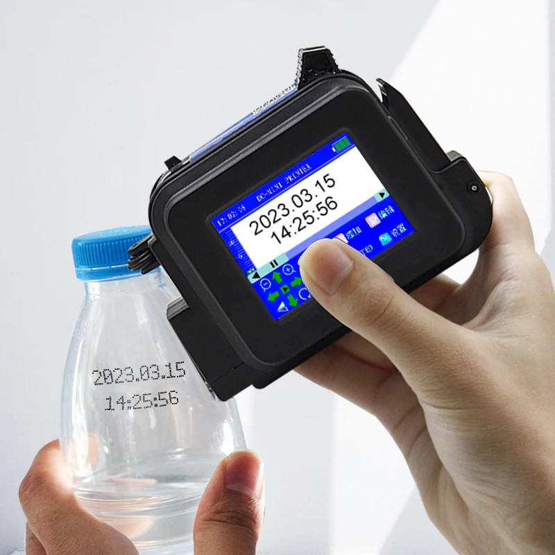 Mini handheld inkjet printer prints expiration date, batch number, barcode image