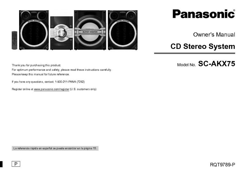 Panasonic SA-AKX75 CD Stereo System Owners Instruction Manual