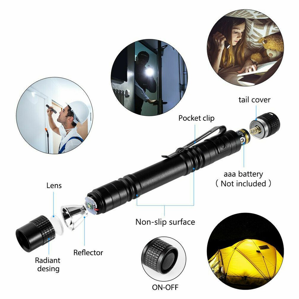 2x Mini Super Bright Small LED Torch Tiny Pen Light Camping Tactical Flashlight