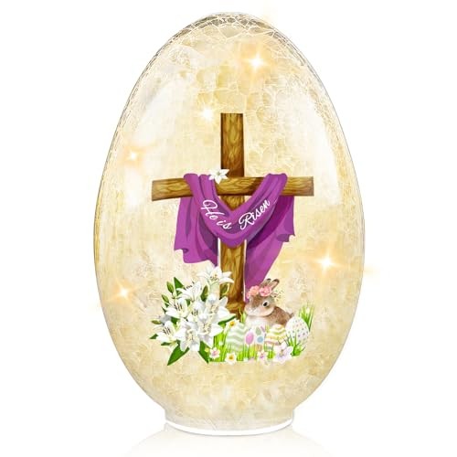 Ester Egg Light Decorations, 8.27'' Lighted Glass Egg Tabletop Decor He is