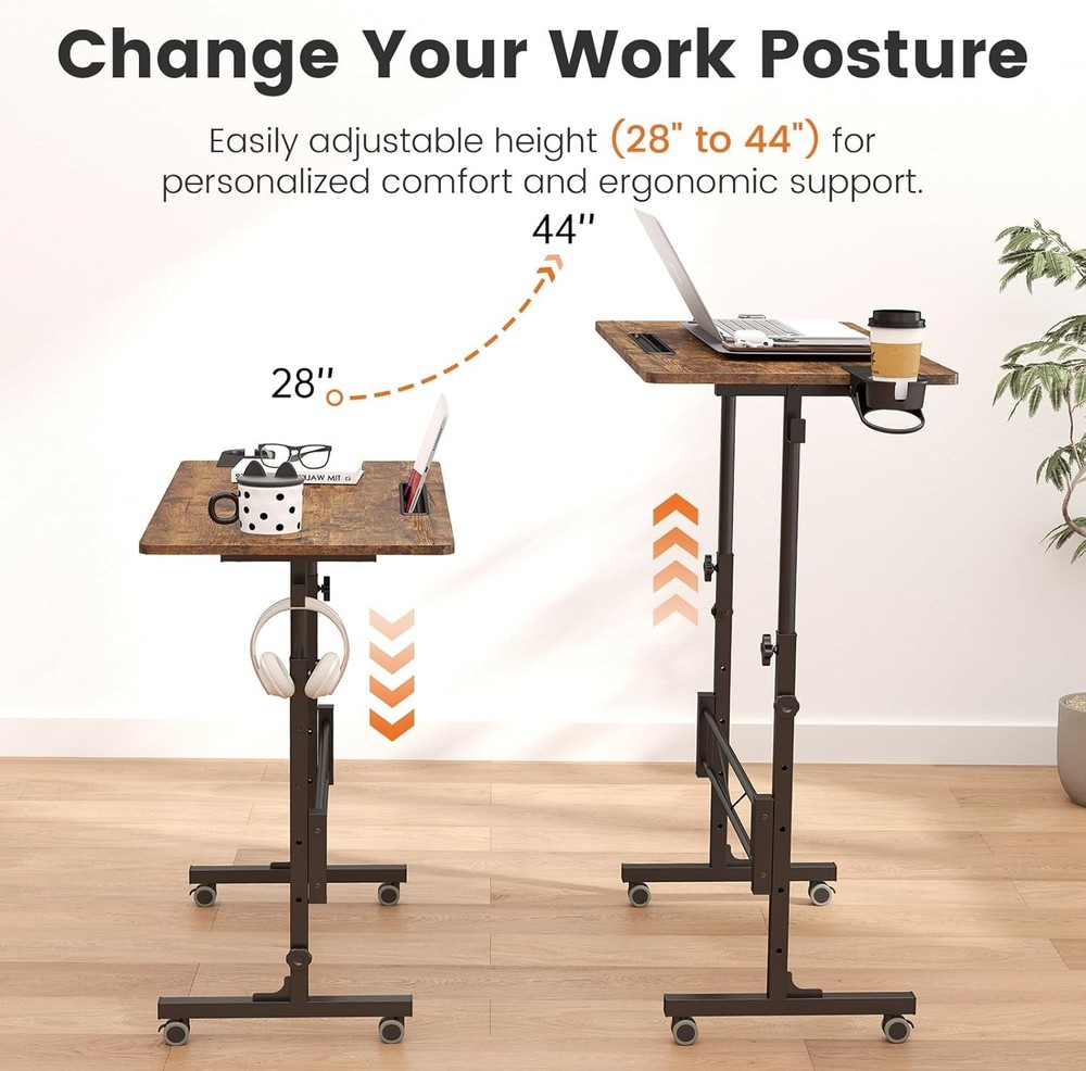 Small Standing Desk Adjustable Height Rolling Desk Standing/Sitting Portable