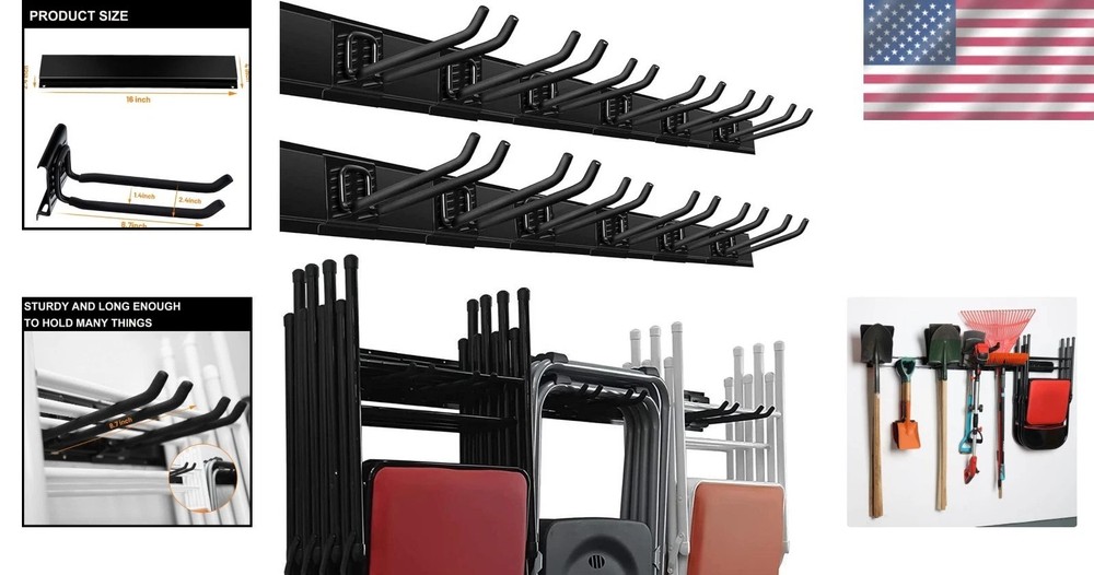 Heavy Duty 900 lb Capacity Garage Wall Mount Tool Rack with 12 Adjustable Hooks