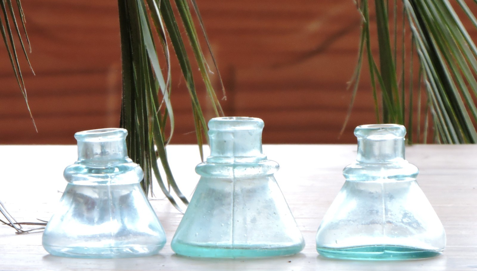 CARTER'S 1897, LOT OF 3 ANTIQUE AQUA MOLD BLOWN CONE INK BOTTLES