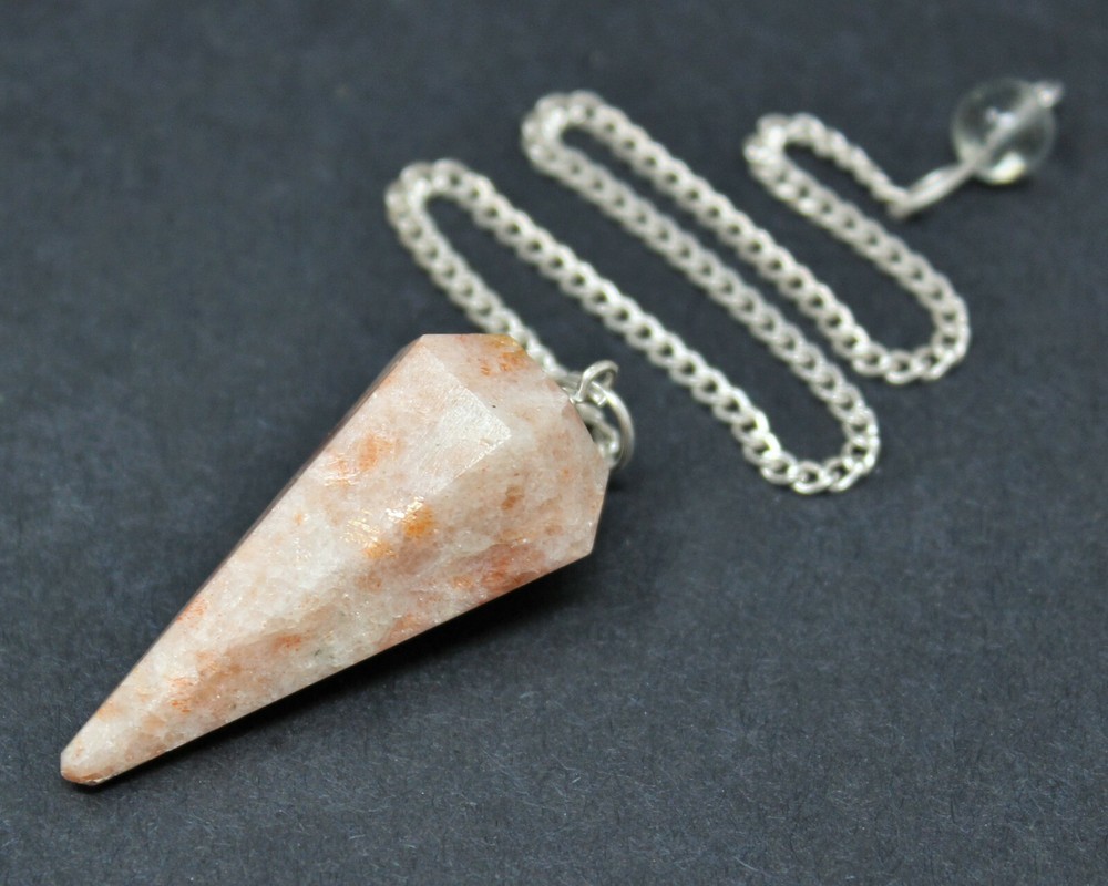 Sunstone Faceted Pendulum with Chain (Dowsing, Divination)