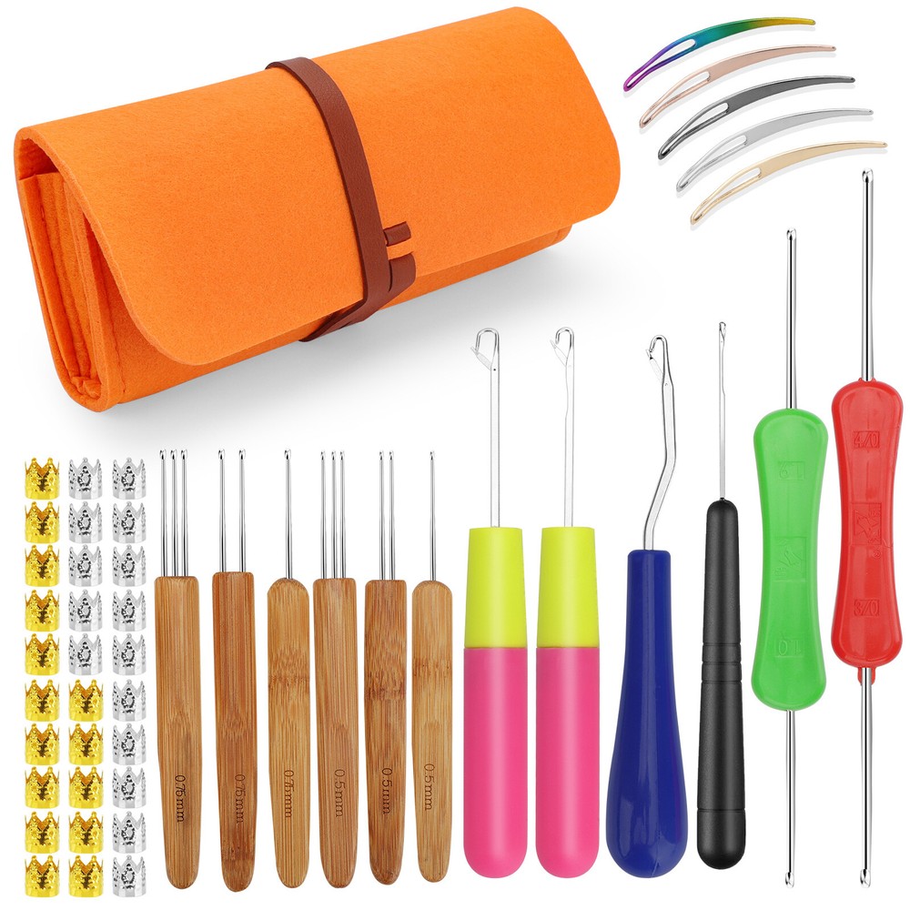 48 Pcs Dreadlock Crochet Hook Tool Set 6 Different Size Bent Latch Hook
