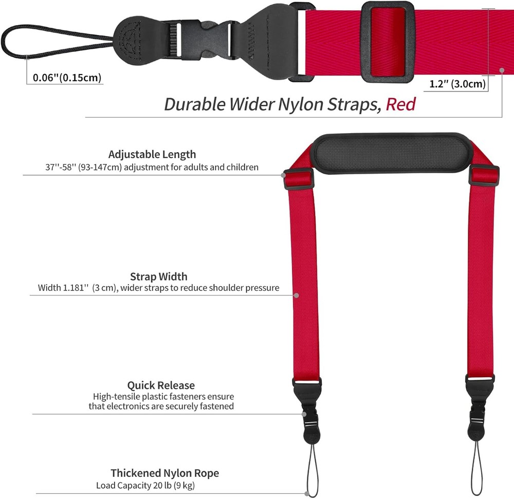 Universal Shoulder Strap, Neoprene Padded Bag Strap with Double Red