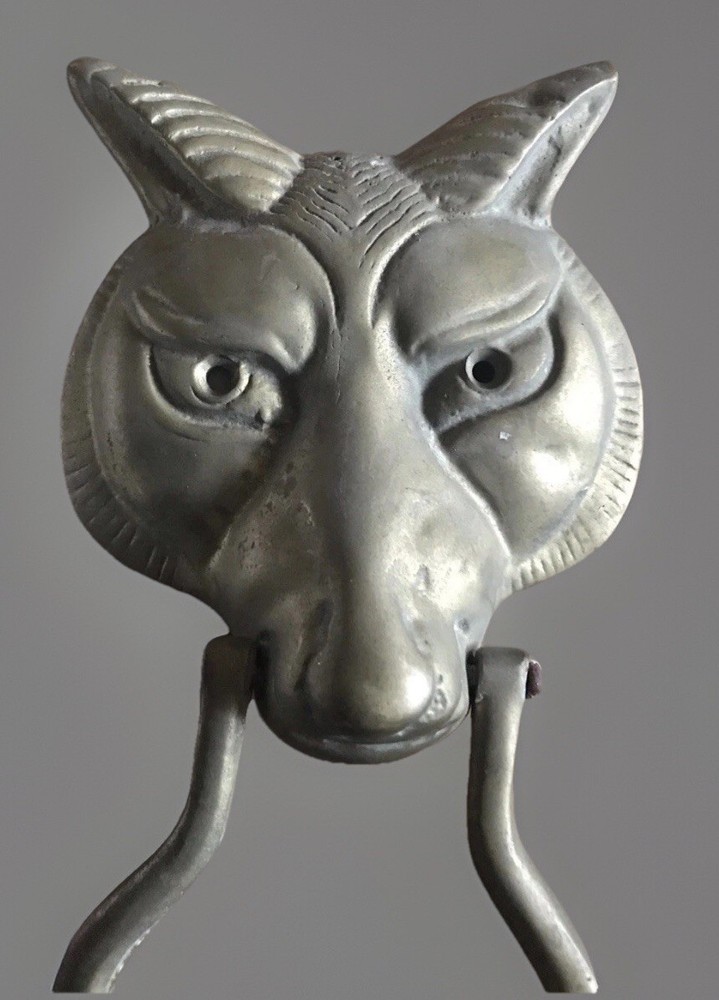 FOX Head Solid Brass Large Door Knocker 8.5” X 4 3/8” Vintage