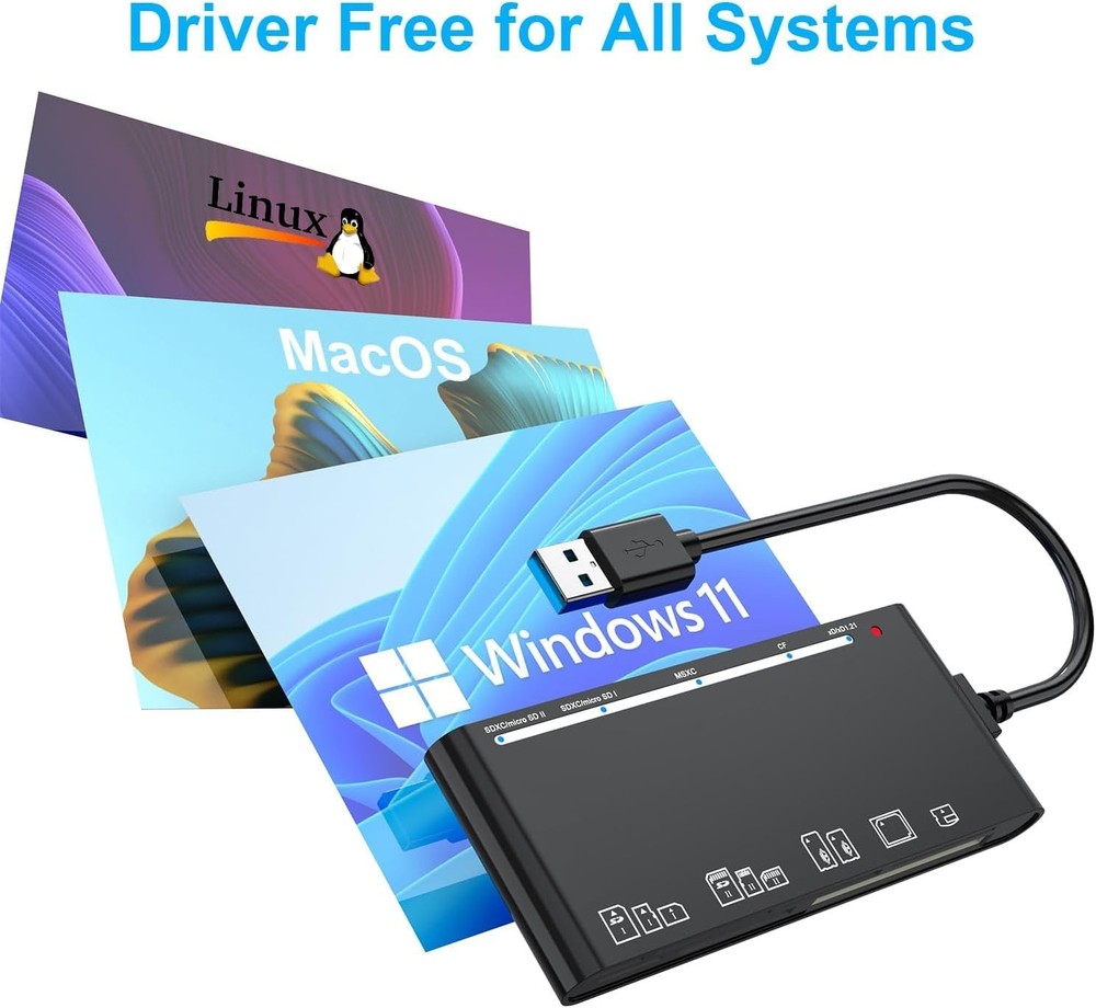 XD Multi Card Reader, SD/TF/CF/Micro SD/XD/MS 7 in 1 USB3.0 Fast 5Gbps Black
