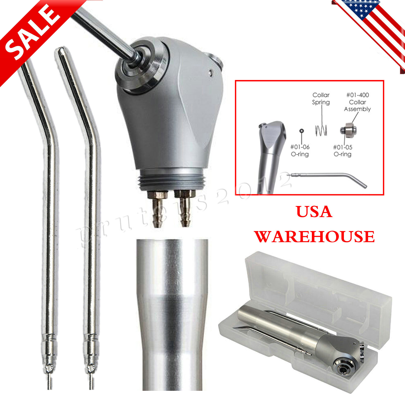 Dental 3 Way Air Water Syringe Triple Spray Handpiece with 2 Nozzles Tips Tubes