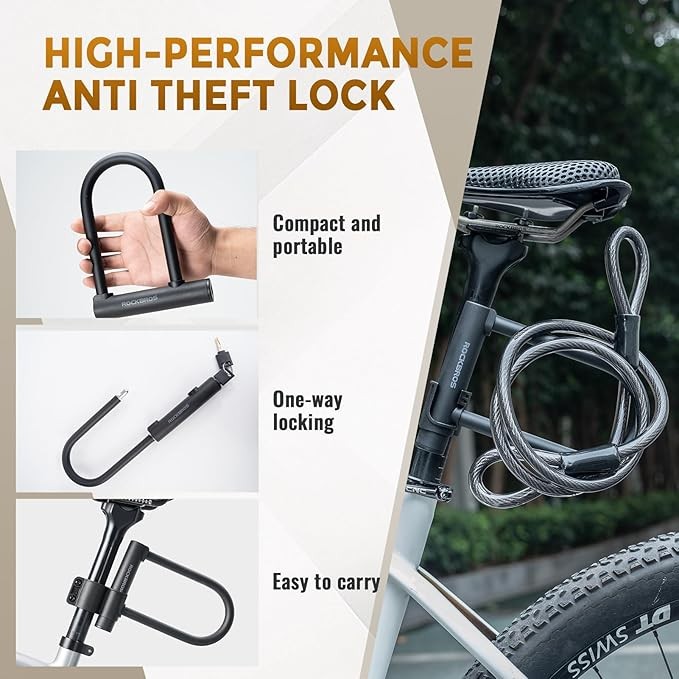 ROCKBROS Bike U Lock Anti Theft with 4 ft Cable Anti Theft with Keys & Bracket