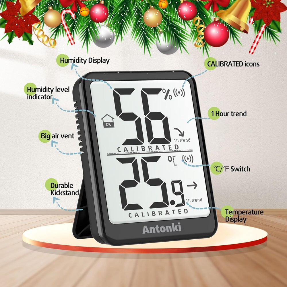 Antonki 2 Pack Room Thermometer Small Hygrometer Indoor 2 Pack, Black