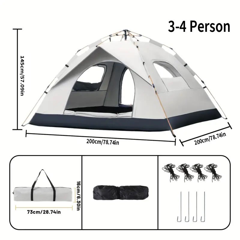 3-4 Person Automatic Camping Tent Hiking Instant Canopy Pop Up Tents Waterproof